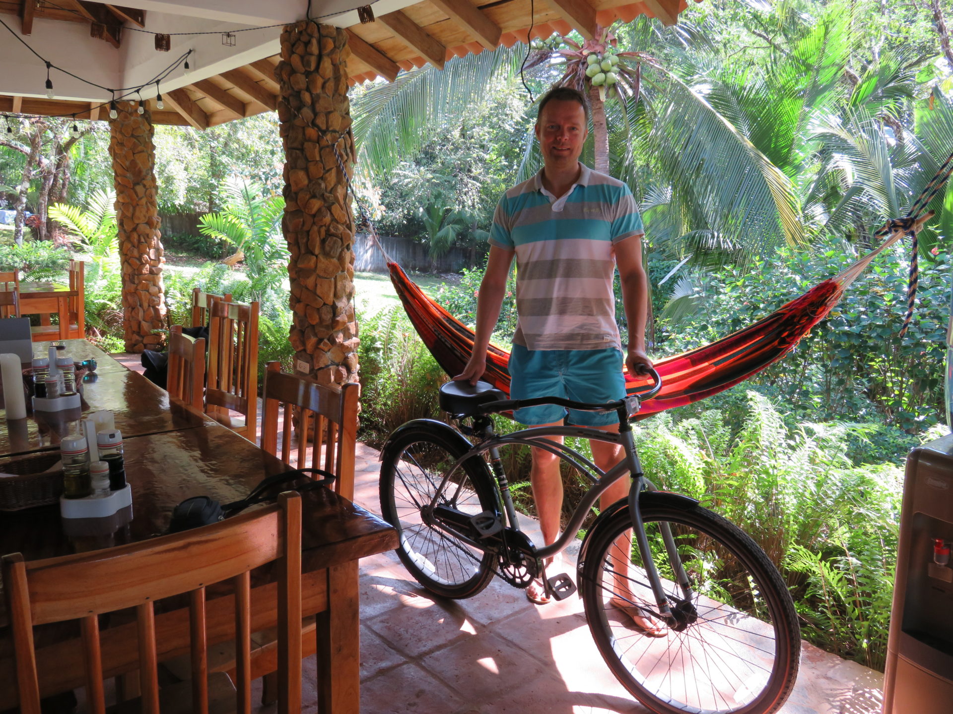 Showing off my bike at the Santa Catalina hotel, Panama