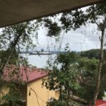 A container ship passing the Panama-Canal seen from Barro Colorado Island (BCI)