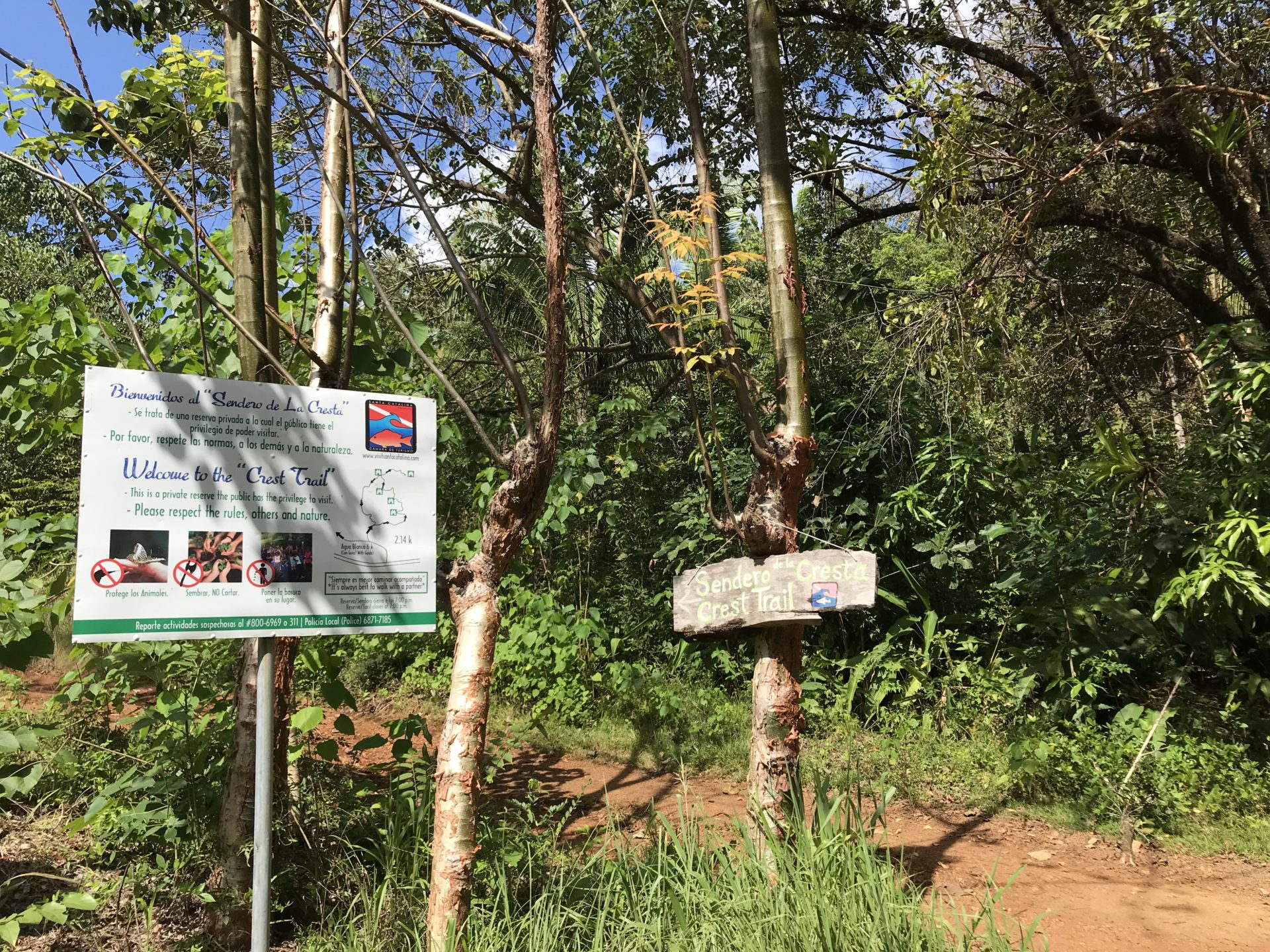 Start of the La Cresta hiking trail in Santa Catalina, Panama