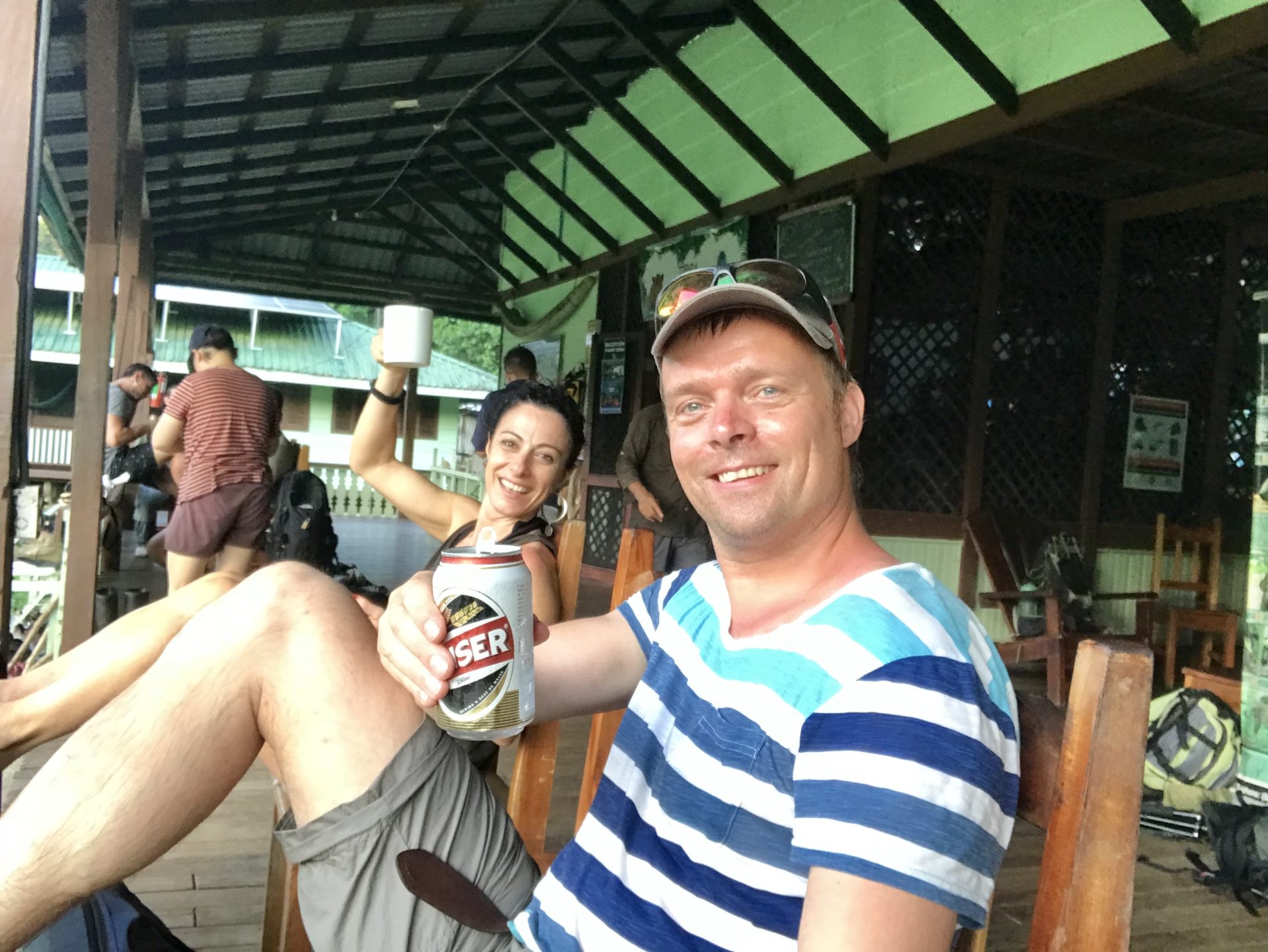 Cheers! Saying cheers with Raffa upon arrival at Sirena Ranger Station, Corcovado National Park